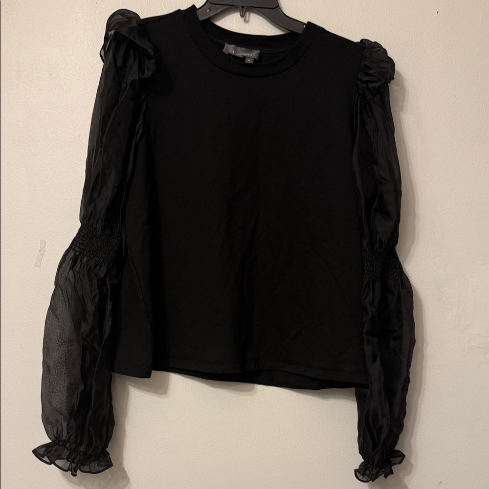 Anthropologie Black Blouse with Sheer Sleeves
